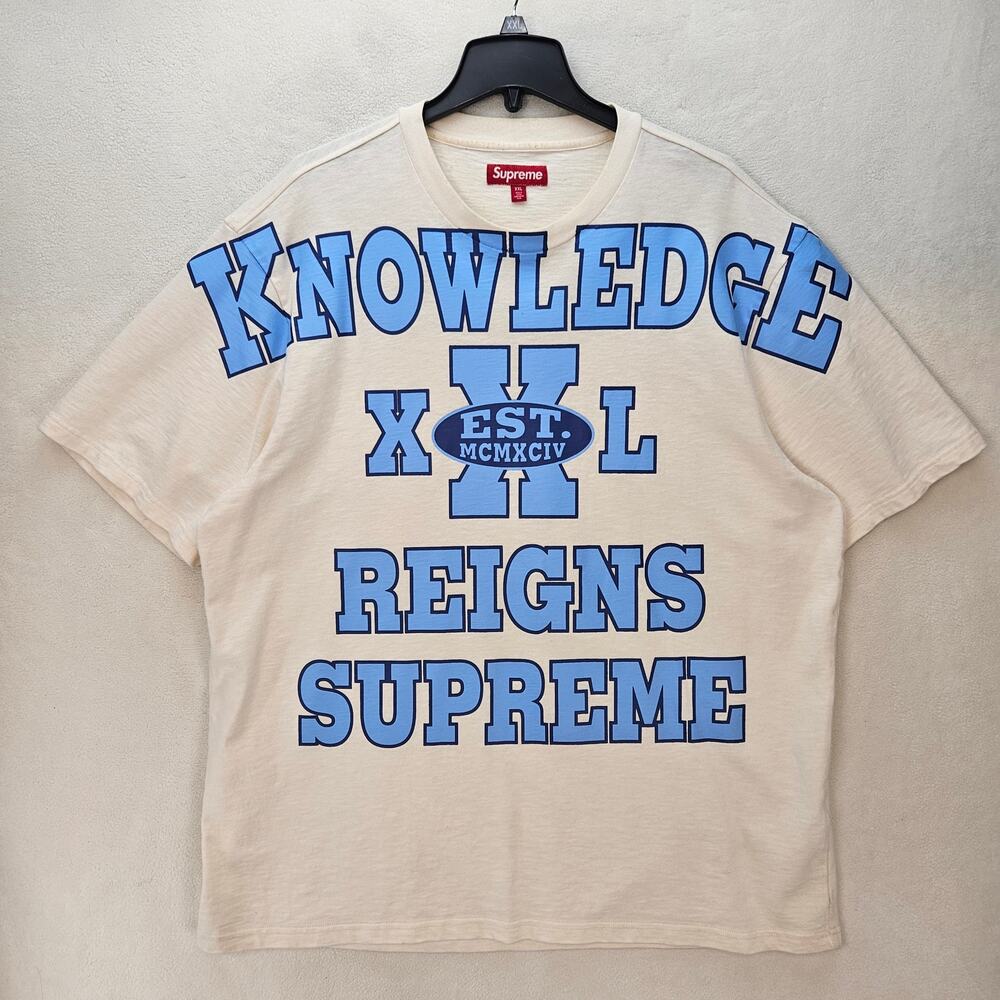 SUPREME MEN'S XXL OVERPRINT TEE SHIRT KNOWLEDGE REIGNS SUPREME THICK OFF WHITE